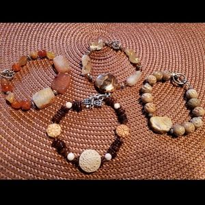Natural stone and glass bracelets, silver plated